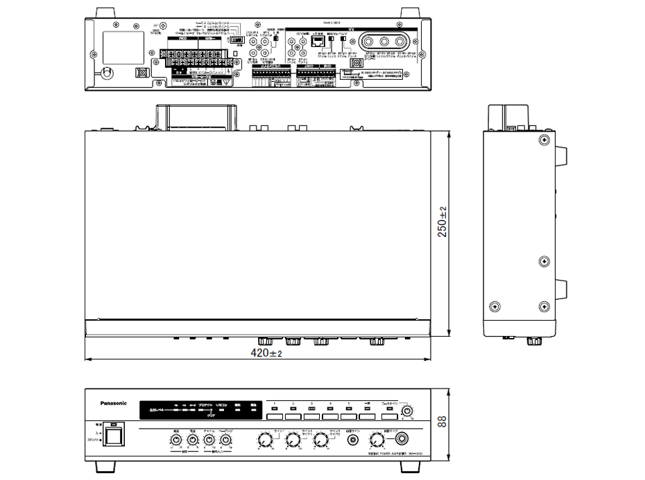 卓上型デジタルアンプ WA-HA031/WA-HA061/WA-HA121　寸法図（単位：mm）