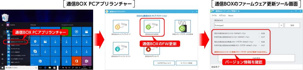 通信BOX（コントローラと内蔵の無線メモリーアダプター）のファームウェアバージョン確認方法：