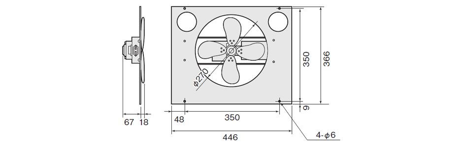 ファンユニット　WU-L45A 寸法図（単位：mm）