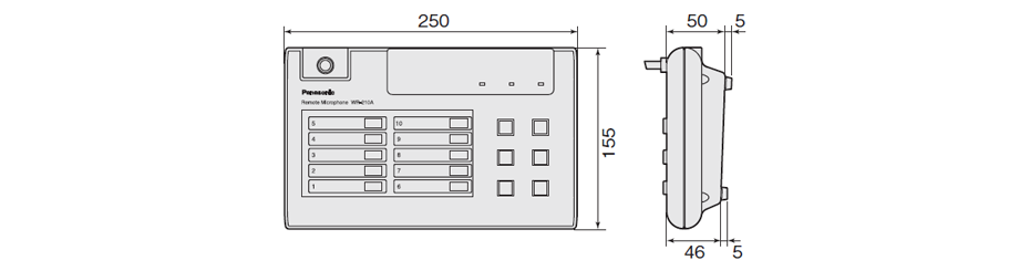 リモコンマイク　WR-210A / 205A 寸法図（単位：mm）