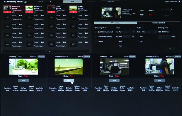 写真：P2 Streaming Severの操作画面。1画面で最大20カメラ分のサムネイルを表示可能