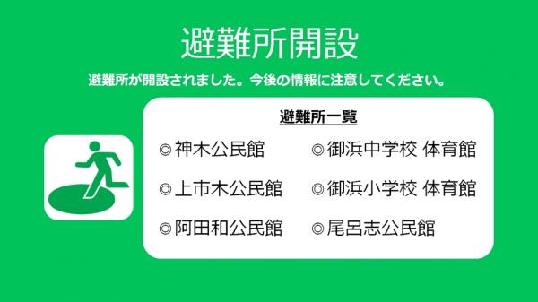 写真：避難所開設のメッセージ配信例