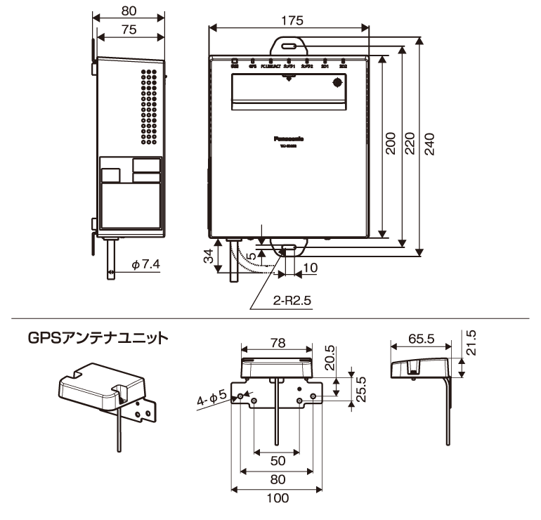 画像：WJ-SD202Kの寸法図