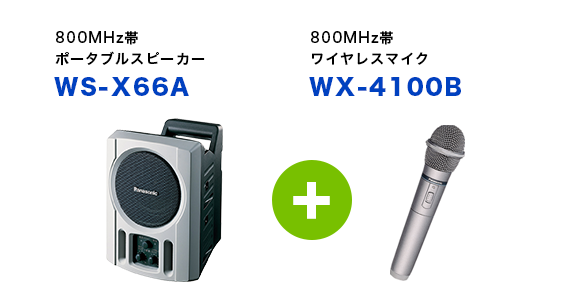 800MHz帯ポータブルスピーカーWS-X66Aと800MHz帯ワイヤレスマイクWX-4100B