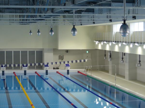 写真：プール上部に取り付けられた天井カメラ