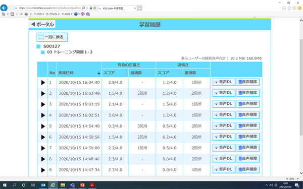 学習履歴のリスト