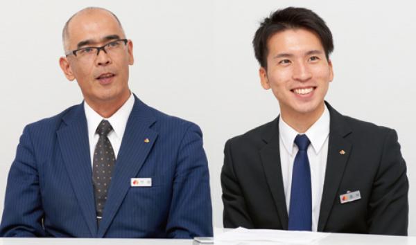 写真：南海電気鉄道株式会社 営業推進室 営業部 課長補佐 竹田慎弥様（写真左）  都市創造本部 ビル事業部 主任 古川貴裕様（写真右）