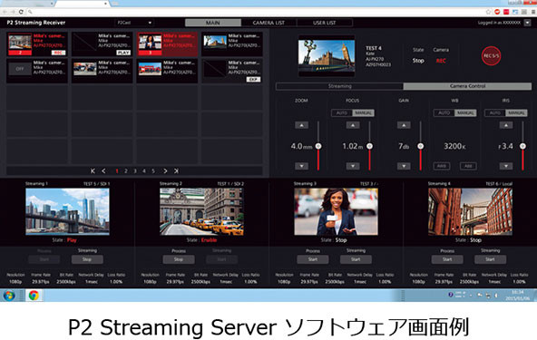 P2 Streaming Server ソフトウェア画面例