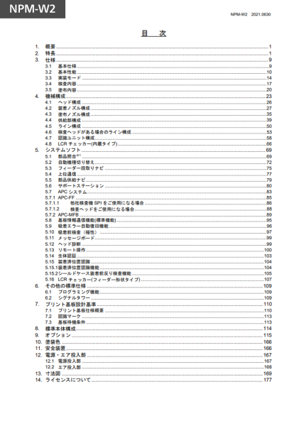 NPM-W2,W2S仕様説明書目次