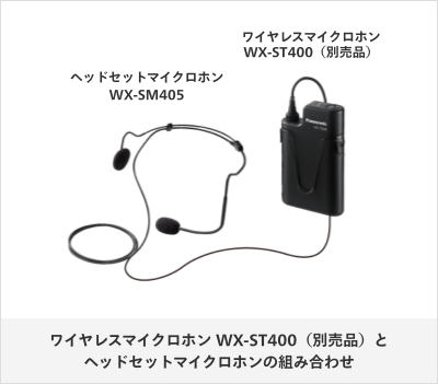 ワイヤレスマイクロホン WX-ST400（別売品）と ヘッドセットマイクロホンの組み合わせ