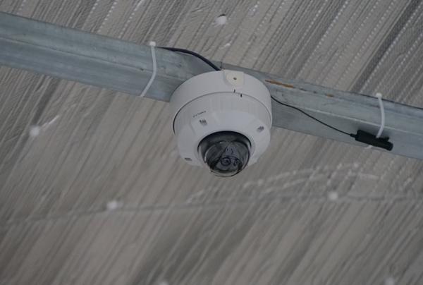 写真：競技場の天井にある支柱に設置されたフルHD屋外対応ドームネットワークカメラ WV-S2531LN