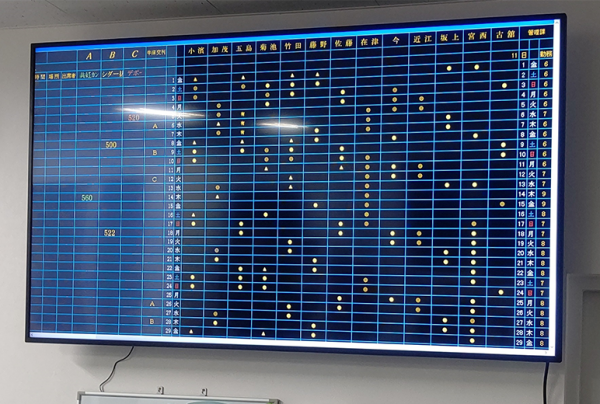 写真：事務所のディスプレイに表示されたデジタル工程表