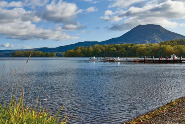 写真：阿寒湖の水辺の風景。