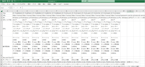 CSVファイルのサンプル
