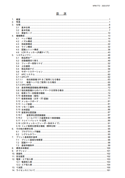 NPM-TT2仕様説明書目次