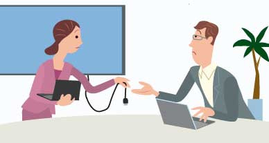 発表者交代時のケーブルの受け渡しの画像