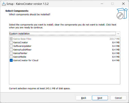 3 [KairosCreator for Cloud]にチェックを入れて、[Next]をクリックする