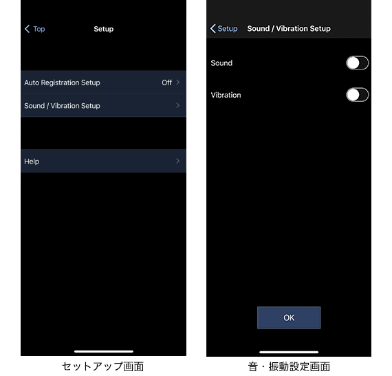 セットアップ画面/音振動設定画面