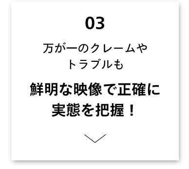 万が一のクレームやトラブルも
鮮明な映像で正確に実態を把握！