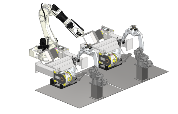 ハンドリングロボットを利用したワークの移載システムです