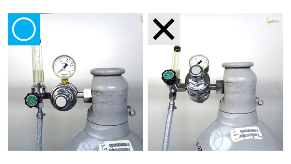 ガス調整器はまっすぐ取り付けてください