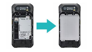 本製品本体裏面ののバッテリー交換前と後の写真