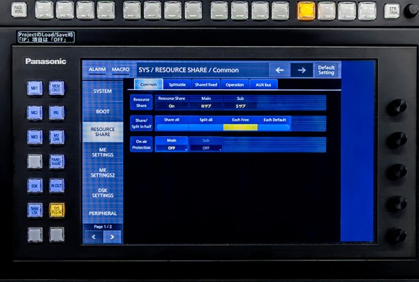 写真：AV-HS8300のメニューパネル。SサブとNサブのリソースシェアの設定をタッチパネルで切り替えることが可能