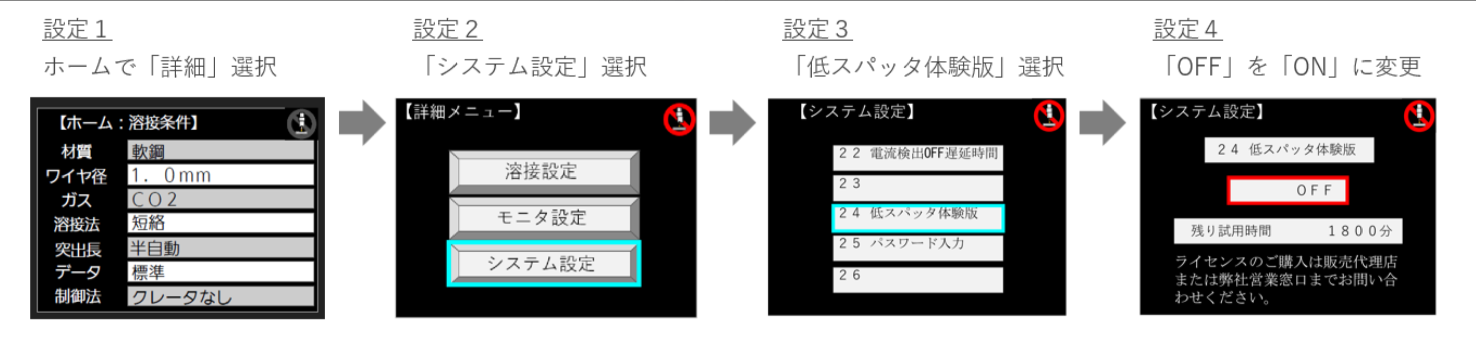 詳細選択からシステム設定、体験版を選択し機能をオンすることでご利用いただけます