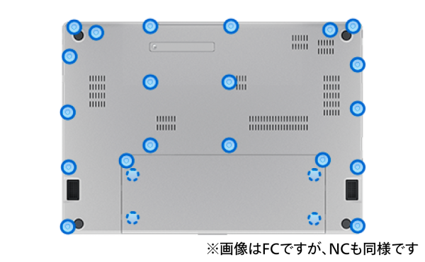 レッツノートの裏面にあるビスの位置を示す図