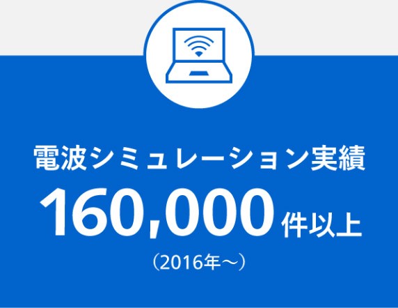 電波シミュレーション実績160,000件以上を示す青色のグラフィック
