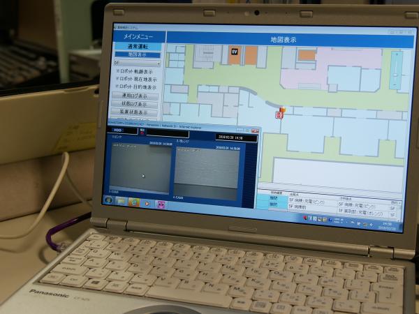 写真：PCの院内地図上で「HOSPI」の現在地や映像が確認できる