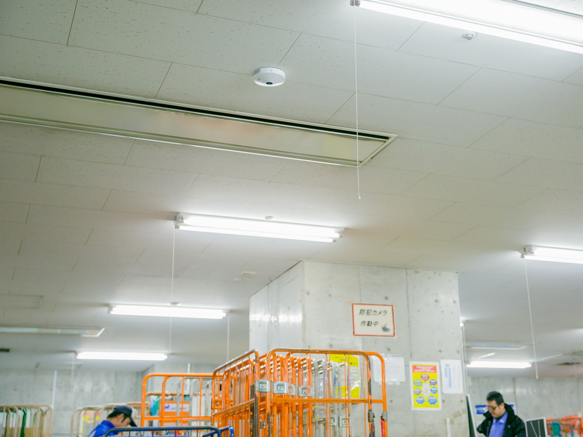 写真：荷捌場に設置した全方位ネットワークカメラ