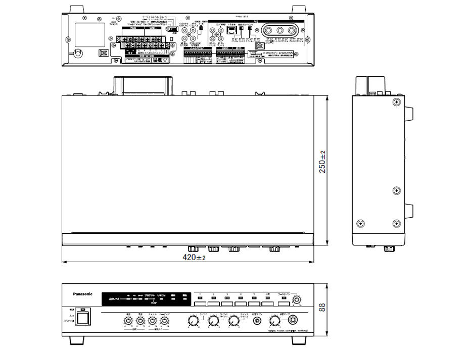 卓上型デジタルアンプ WA-HA031/WA-HA061/WA-HA121 寸法図(単位:mm)