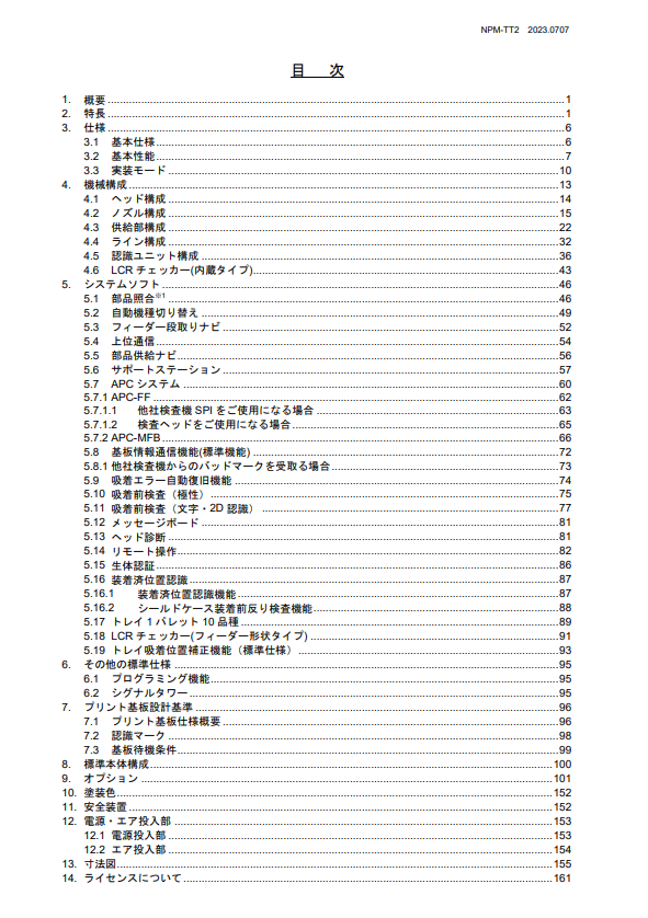 NPM-TT2仕様説明書目次