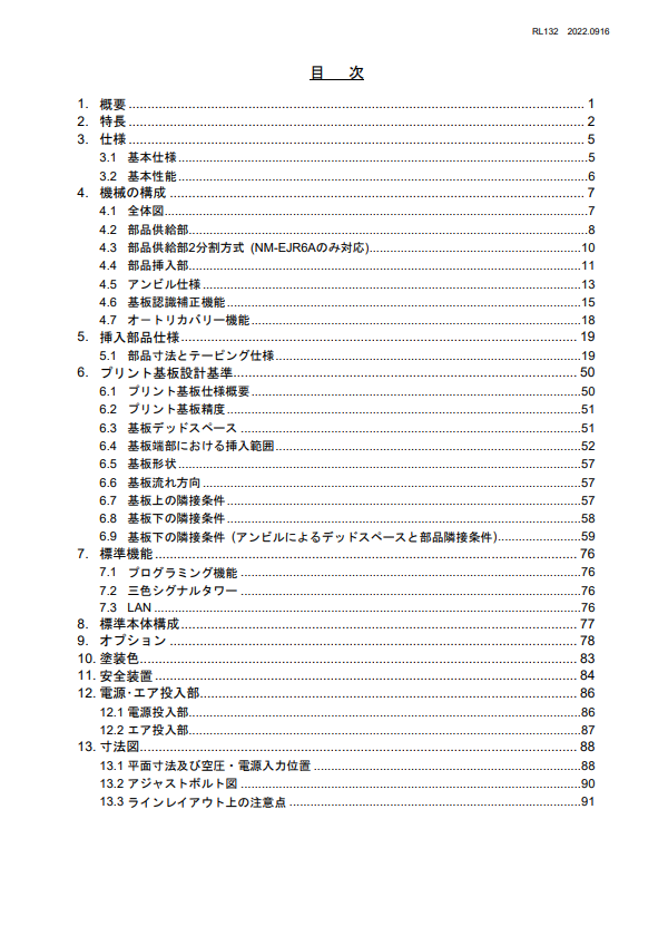 RL132仕様説明書目次