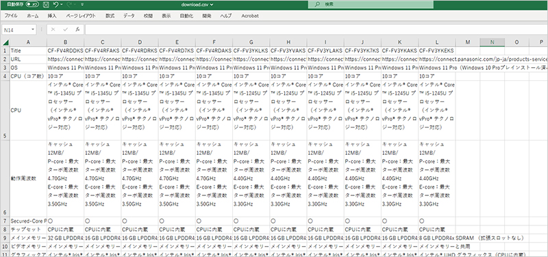 CSVファイルのサンプル