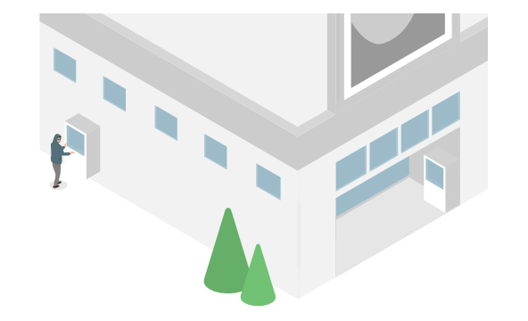 従業員以外の不審者が、従業員専用の通用口や搬入口等から侵入しようとする