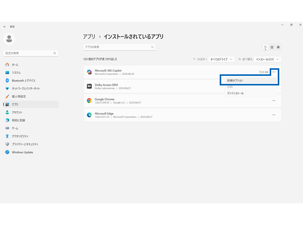 詳細オプションを選択