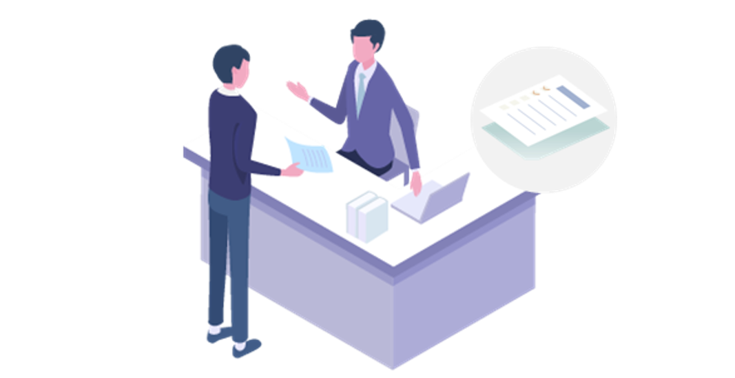 窓口で向き合う人と書類のイメージ